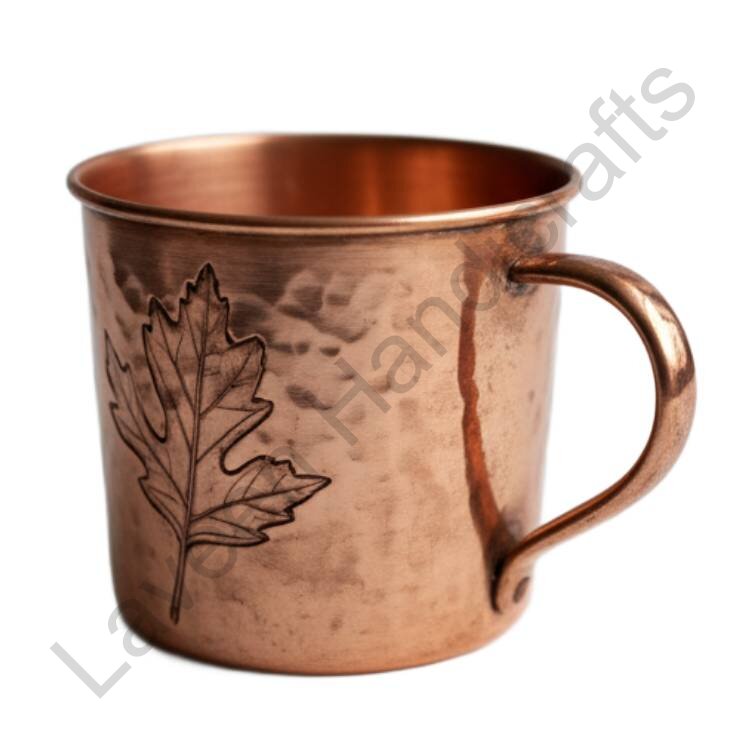 Engraved Leaf Design Copper Tea Cup