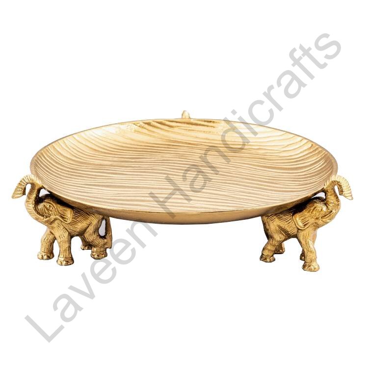 Decorative Tray with Elephant Stands Golden