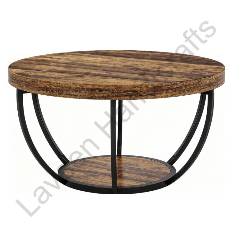 2-Tier Circle Living Room Table Brown / Black