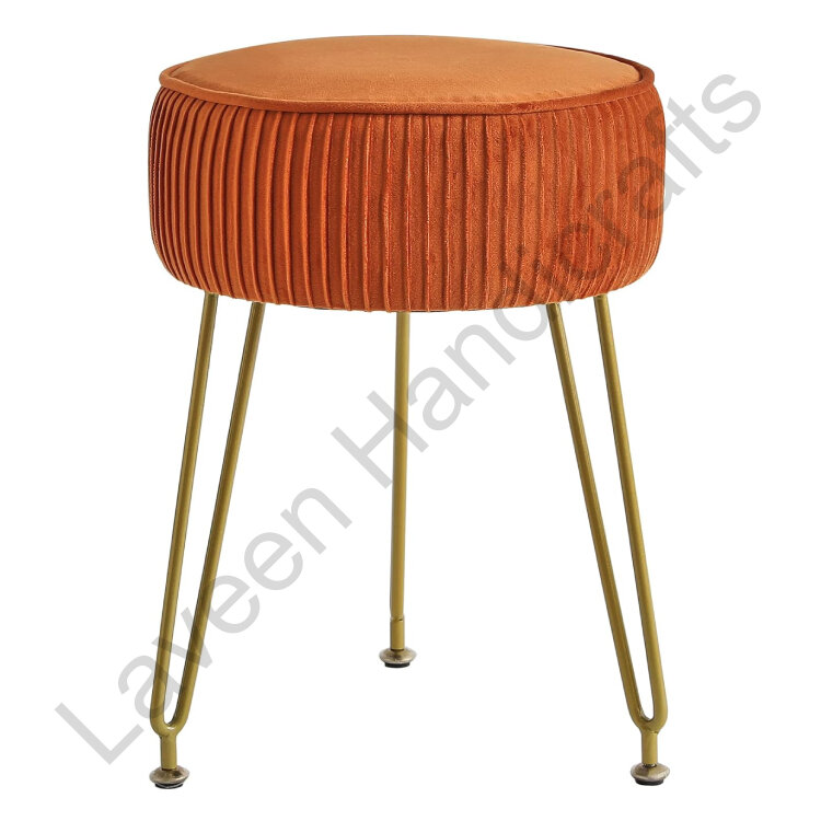 Round Velvet Pouffe Orange