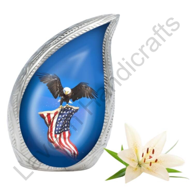 Eagle Flag Tribute Tear Drop Urn Blue