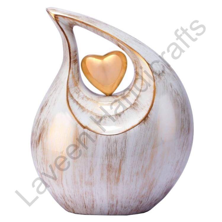 Golden Heart Tear Drop Urn Pearl White