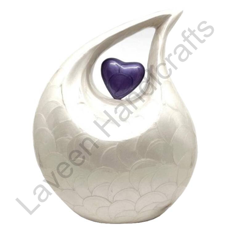 Heart Embrace Tear Drop Urn White / Purple