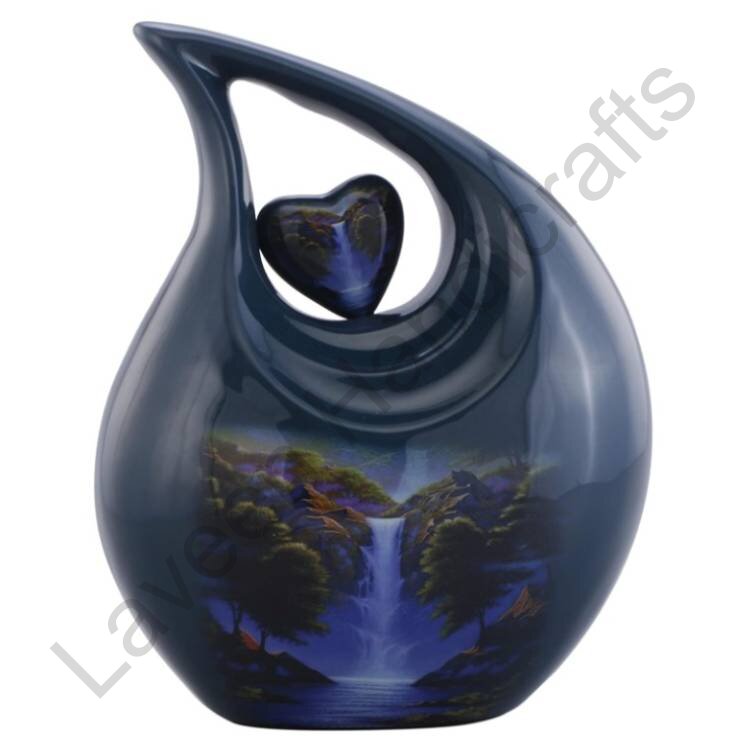Serenity Waterfall Tear Drop Urn Midnight Blue