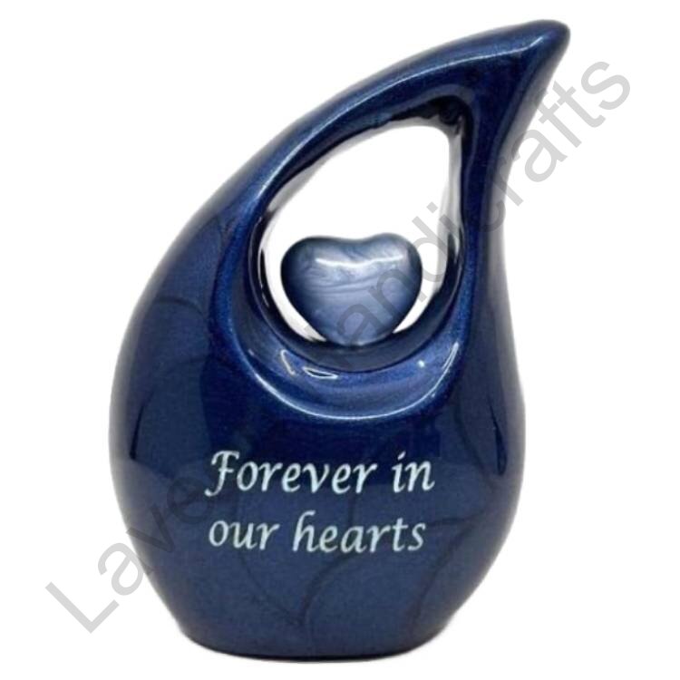 Forever In Our Hearts Tear Drop Urn Navy Blue