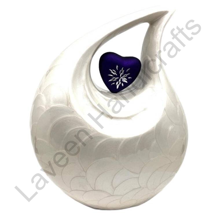 Heart Bloom Tear Drop Urn White / Blue