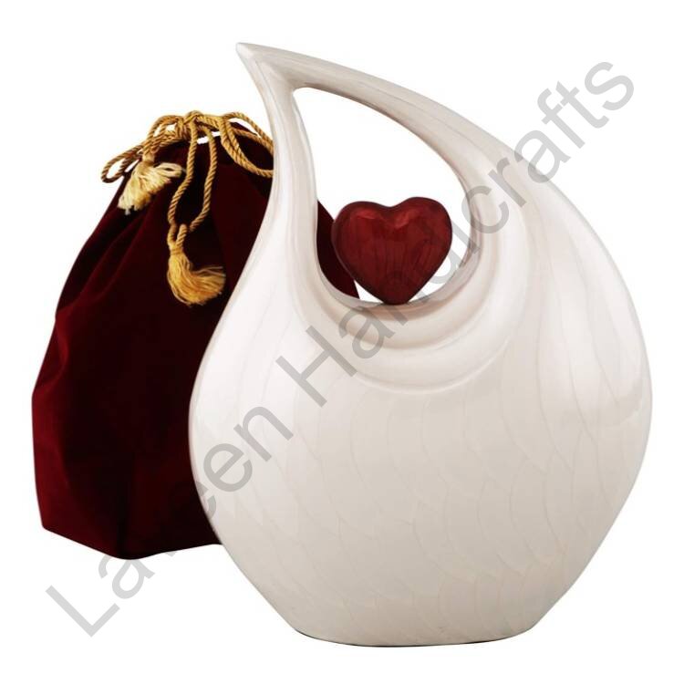 Heart Embrace Tear Drop Urn White / Red