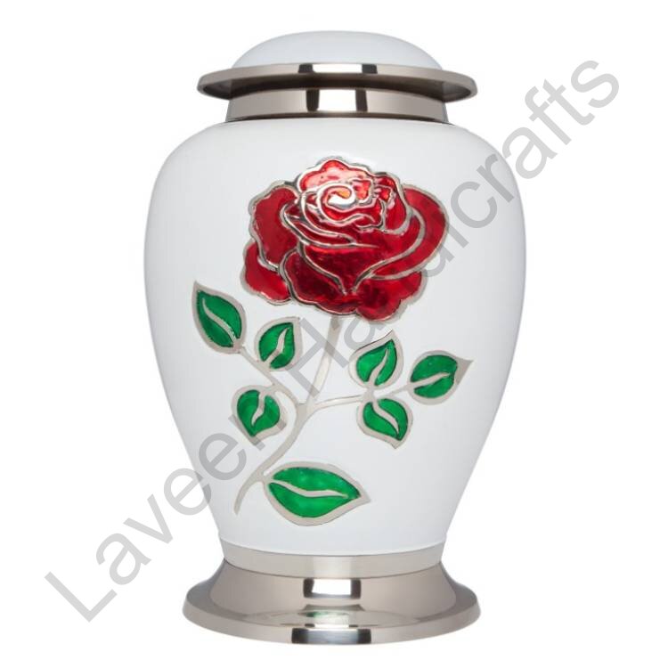 Enamel Red Rose Human Urn White