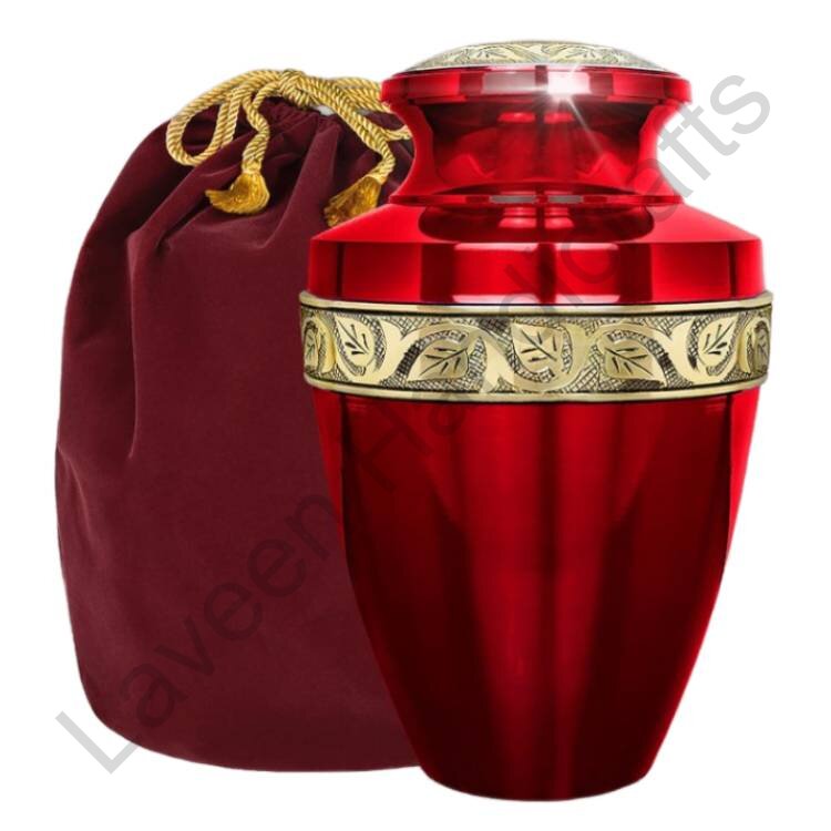 Leaf Band Human Urn Red With Pouch