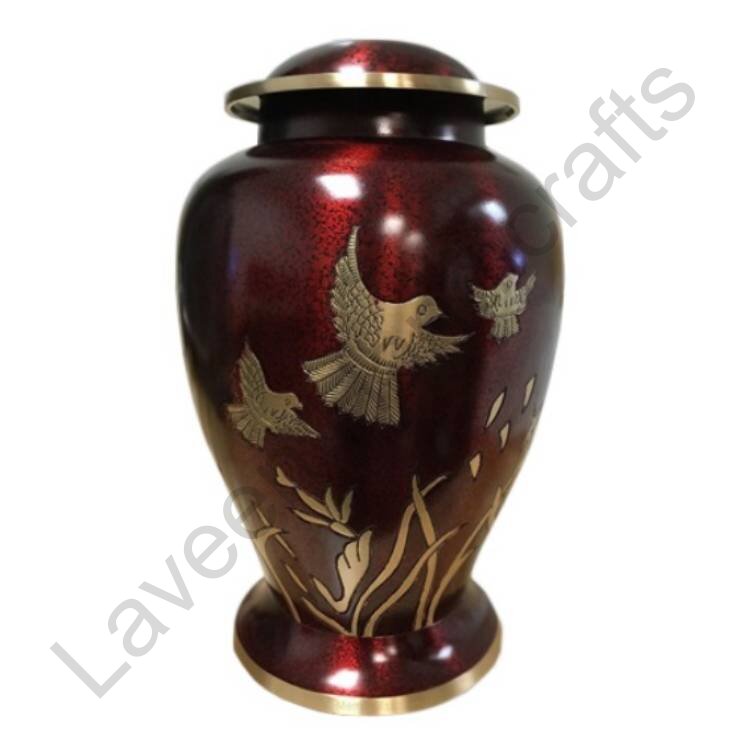 Gold Flying Bird Human Urn Burgundy