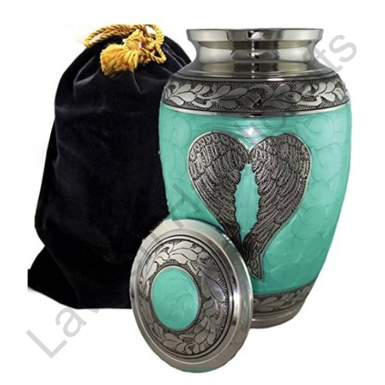 Angel Heart Wings Human Urn Aqua Blue With Pouch