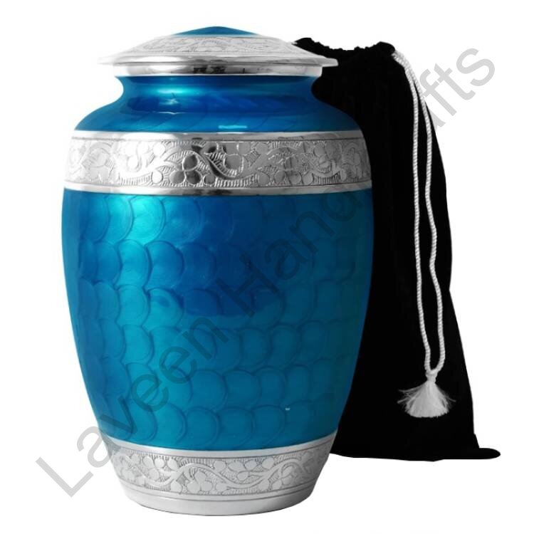 Silver Band Human Urn Blue With Pouch