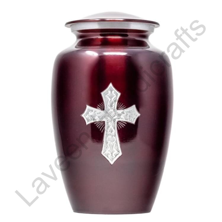 Silver Cross Memorial Human Urn Burgundy