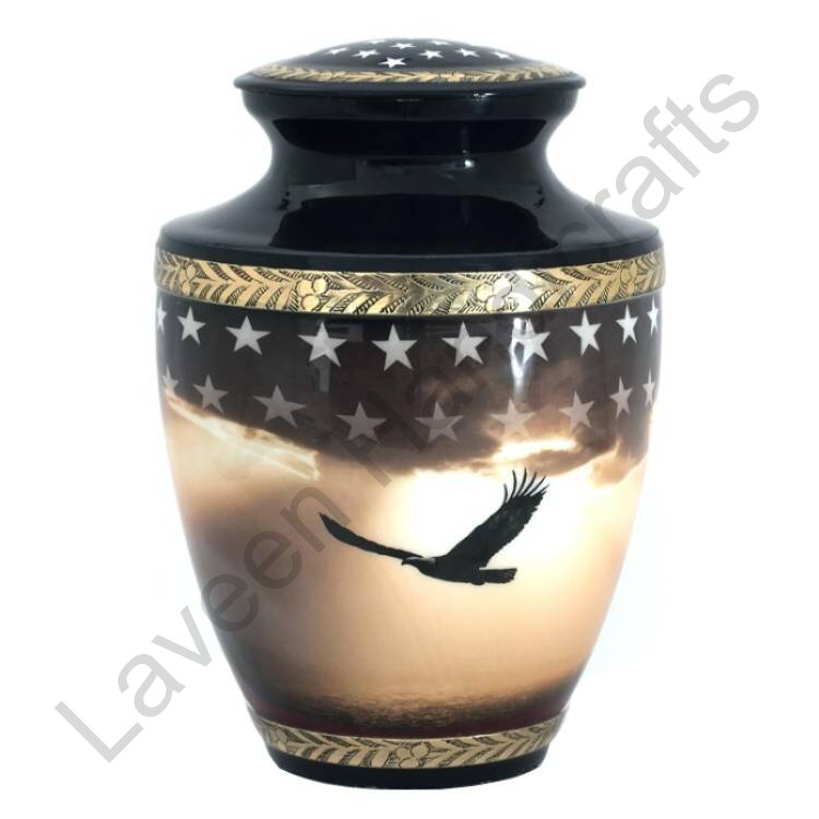 Sunset Soaring Eagle Stars Human Urn Black / Golden