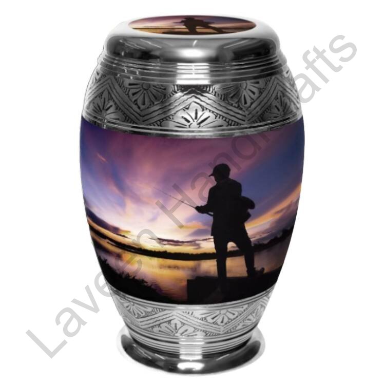 Fisherman At Sunset Scenic Human Urn Silver / Blue