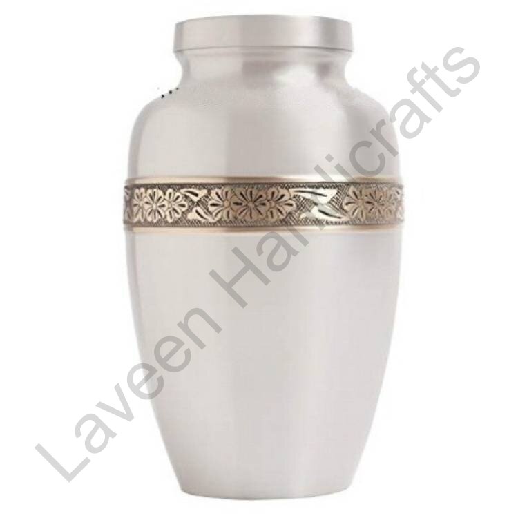 Floral Gold Accent Human Urn White