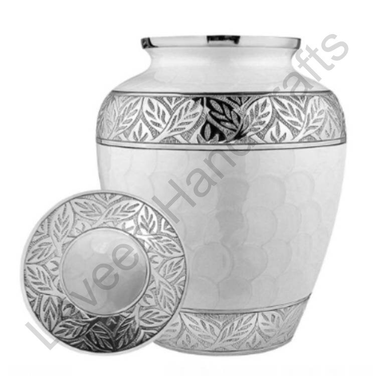 Silver Leaf Band Human Urn White