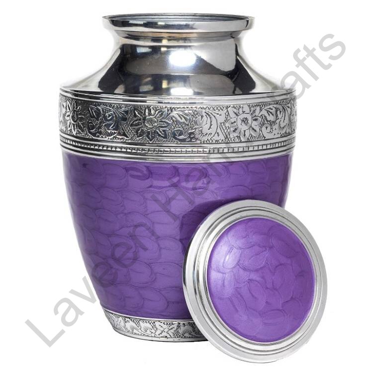Silver Floral Band Human Urn Purple
