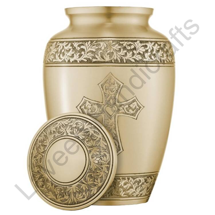 Floral Cross Tribute Human Urn Golden