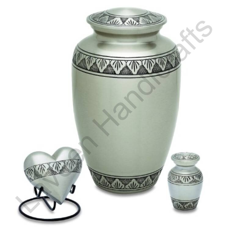 Leaf Detail Human Urn Set Silver - 3 Pcs