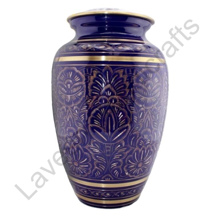 Engraved Floral Human Urn Blue