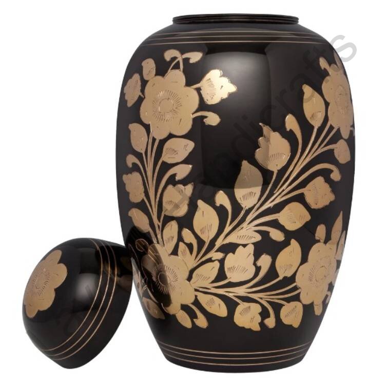 Elegant Floral Human Urn Black