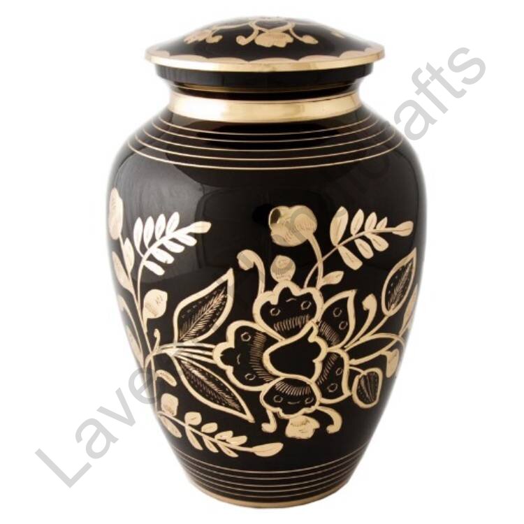 Elegant Gold Floral Human Urn Black