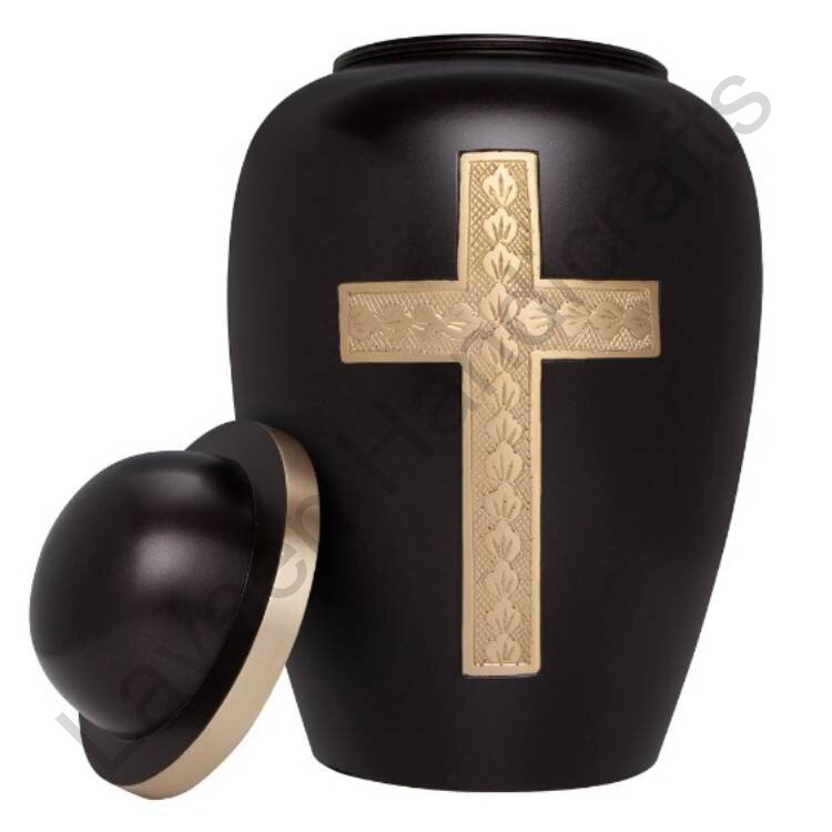 Gold Cross Human Urn Black