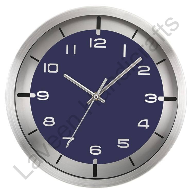 Analog Round Wall Clock Silver / Blue