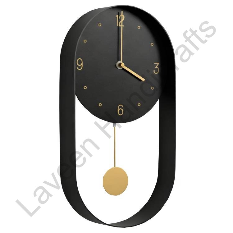 Pendelum Round Wall Clock Black