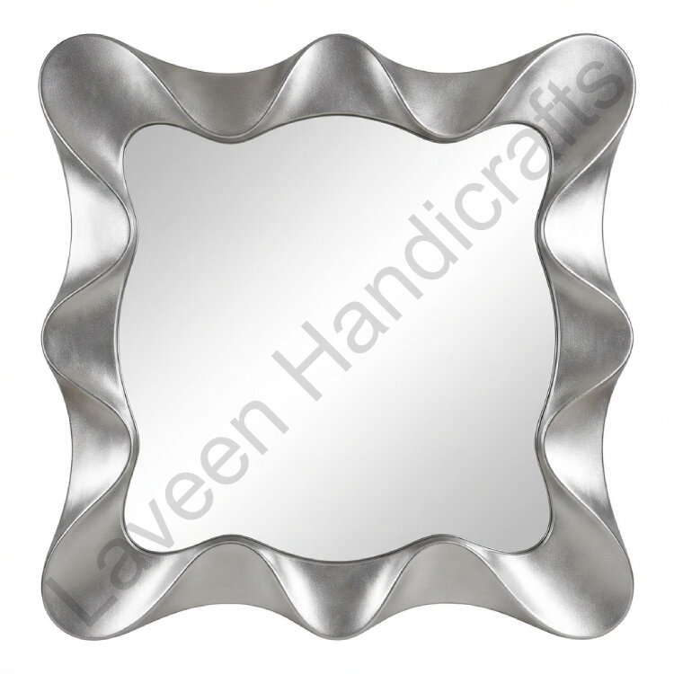 Wavy Edge Square Wall Mirror Silver