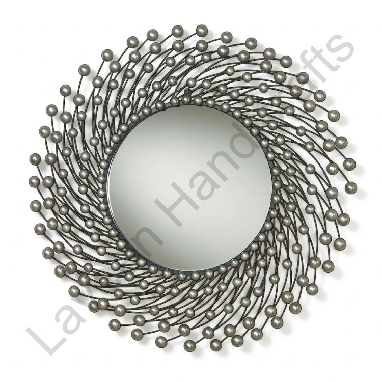 Beaded Spiral Round Wall Mirror Silver